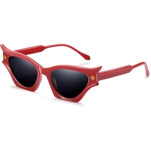 Cat Eye Sunglasses Red Women Modern Retro Style Fashion Decorative Bat Shades